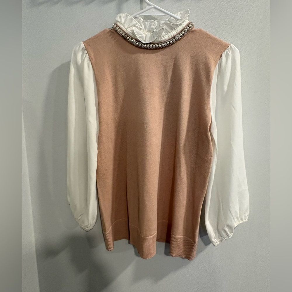 Cable & Gauge Pink and White Cowl Neck Sweater - Picture 10 of 12